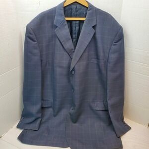 Phat Premium by Phat Farm Mens 52L Navy Blue Windowpane 3-Button Blazer Jacket